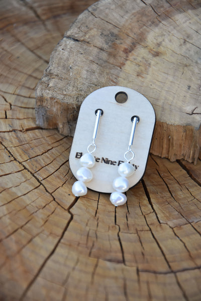 Sterling Silver Bar Freshwater Pearl Earrings