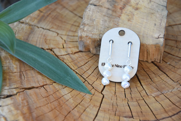 Sterling Silver Bar Freshwater Pearl Earrings