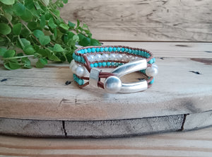 Wide Pearl & Howlite Bracelet