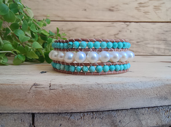 Wide Pearl & Howlite Bracelet