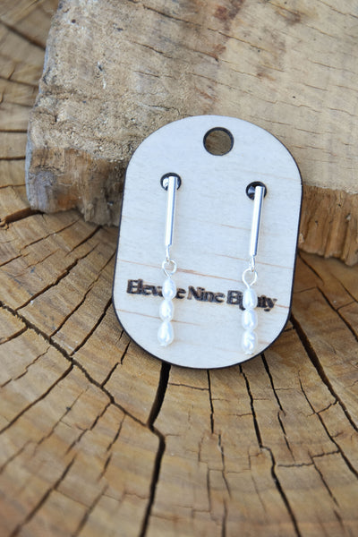 Sterling Silver Bar Pearl Earrings