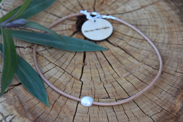 Single Pearl and Leather Necklace