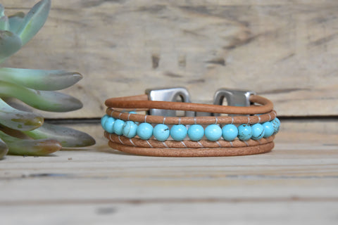 Wide Blue Howlite Bracelet